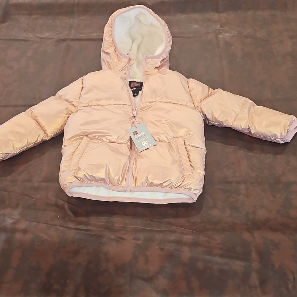 V Toddler Girls Puffer Jacket - Metallic Peach 3T NWT - Picture 4 of 9